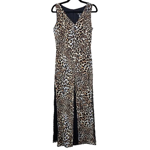 Ell Jay Collection Jumpsuit Womens 4 Leopard Gauze Wide Leg V-Neck Animal Print